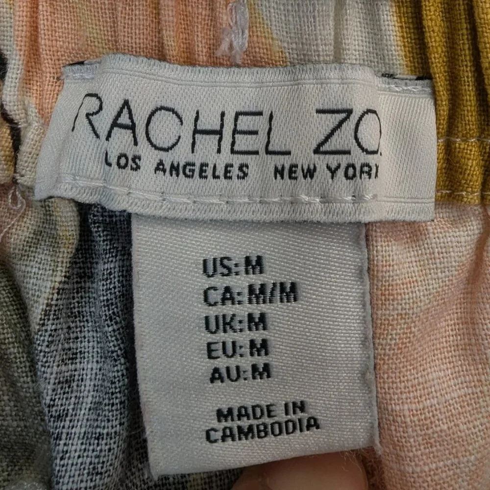 Rachel Zoe Women's 100% linen Elastic Waist Pocket Shorts Coastal Leave Design M - Picture 8 of 8